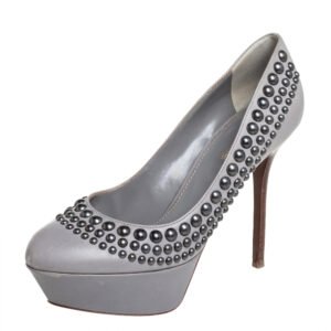 Sergio Rossi Grey Leather Studded Platform Pumps Size 37