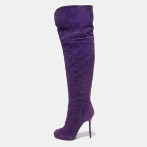 Sergio Rossi Purple Suede Zip Detail Knee Length Boots Size 40.5