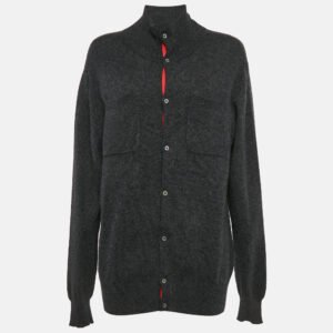 Shanghai Tang Grey Cashmere Blend Button Front Cardigan L