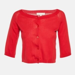 S'Max Mara Red Cotton Knit Cropped Cardigan S