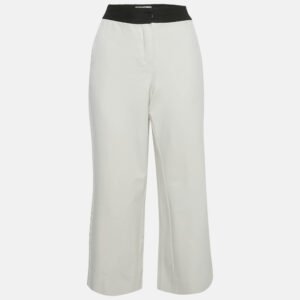 S'Max Mara White Cotton Blend Contrast Waist Detail Cropped Pants M