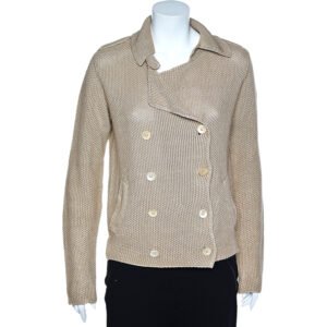 S'Max Mara Cream Linen Knit Double Breasted Blazer M