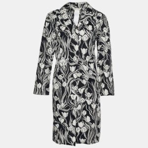 S'Max Mara Monochrome Floral Print Cotton Shirt Dress L