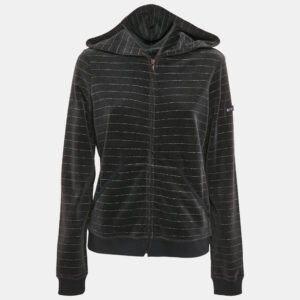 Sonia Rykiel Grey Striped Velvet Zip-Up Hoodie L