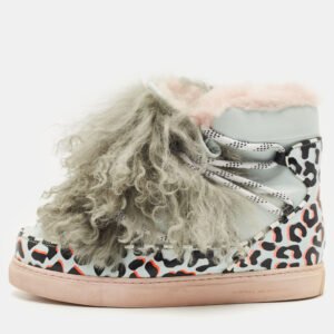 Sophia Webster Multicolor Fur and Leather Ankle Length Boots Size 37.5