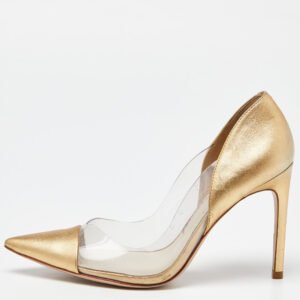 Sophia Webster Gold/Transparent Leather and PVC Pointed Toe Pumps Size 38.5