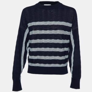 Sportmax Navy Blue Striped Knit Crewneck Sweatshirt L