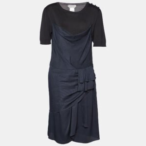 Sportmax Charcoal Grey Wool & Silk Draped Mini Dress L