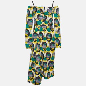 luxury-women-sportmax-used-clothes-p962598-001 Sportmax Yellow Floral Print Faille Asymmetric Midi Dress S