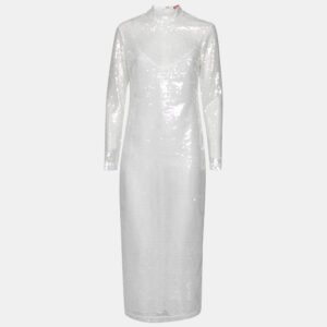 luxury-women-staud-used-clothes-p627583-001-2 Staud White Sequin Embellished Long Sleeve Midi Dress M