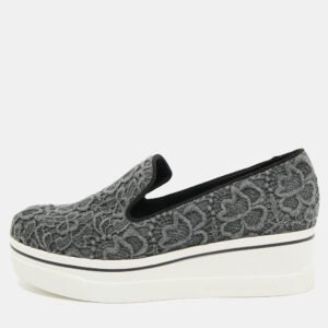 Stella McCartney Grey Embroidered Denim Binx Sneakers Size 41