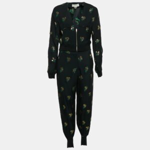 Stella McCartney Black Jacquard Rib Knit Trimmed Pant Top Set S