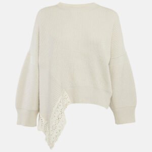 Stella McCartney Light Grey Lace Trim Rib Knit Asymmetric Sweater S