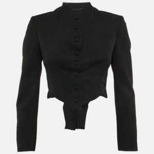 Stella McCartney Black Gabardine Microtails Crop Wool Jacket M