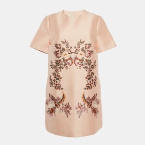 Stella McCartney Peachy Pink Laycie Floral Embroidery Cotton Blend Mini Dress M
