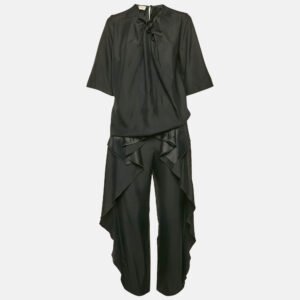 Stella McCartney Black Sateen Ruffled Blouse and Pants Set XS/M