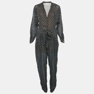 Stella McCartney Navy Blue Silk Lurex Fil-coupe Tie-Up Detail  Jumpsuit M