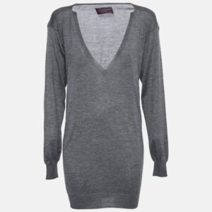 Stella McCartney Grey Knit Long Sleeve V Neck Sweater S