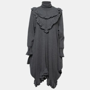 Stella McCartney Grey Wool High Neck Ruffled Sweater Dress S