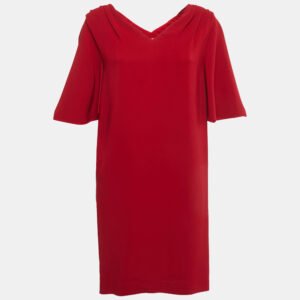 Stella McCartney Red Crepe Gathered Shoulder Shift Dress S
