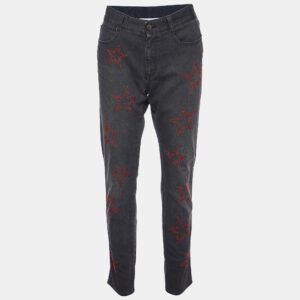 Stella McCartney Grey Denim Star Embroidered Slim Fit Jeans M/Waist 32"