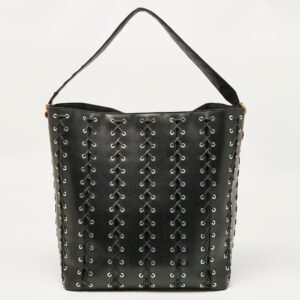 Stella McCartney Black Faux Leather Whipstitch Frayme Shopper Tote