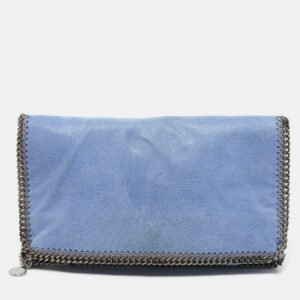 Stella McCartney Blue Faux Suede Falabella Fold Over Clutch