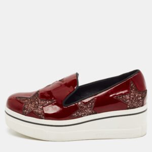 Stella McCartney Red Faux Patent Leather Binx Star Sneakers Size 40