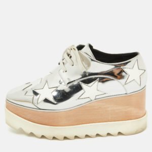 Stella McCartney Silver/White Faux Leather Elyse Star Platform Derby Sneakers Size 36