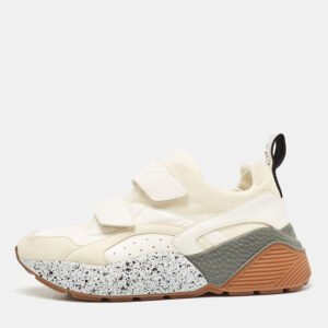 Stella McCartney White Faux Leather and Faux Suede Eclypse Sneakers Size 40