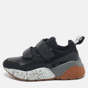 Stella McCartney Black Faux Leather and Faux Suede Eclypse Sneakers  Size 37