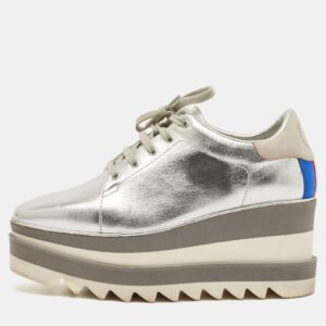 Stella McCartney Silver/White Faux Leather Elyse Star Platform Derby Sneakers Size 36