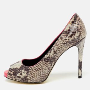 luxury-women-stella-mccartney-used-shoes-p1141475-010 Stella McCartney Multicolor Faux Snakeskin Embossed Leather Peep Toe Pumps Size 40