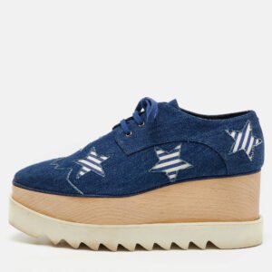 Stella McCartney Blue Denim Elyse Star Platform Derby Sneakers Size 39.5