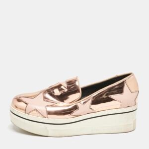 Stella McCartney Rose Gold Faux Leather Elyse Star Slip On Sneakers Size 37