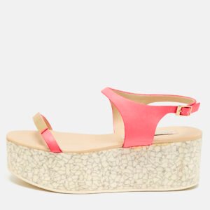 Stella McCartney Pink Faux Leather Geena Marble Wedge Platform Sandals Size 38
