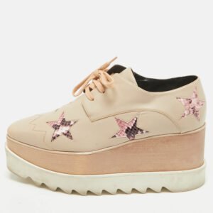 Stella McCartney Beige Faux Leather and Faux Snakeskin Leather Elyse Sneakers Size 38