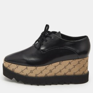 Stella McCartney Black Faux Leather Monogram Elyse Platform Derby Sneakers Size 39