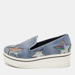 Stella McCartney Blue Faux Leather Binx Star Sneakers Size 36
