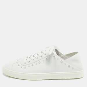 Stuart Weitzman White Leather Pearlstud Convertible Sneakers Size 39.5