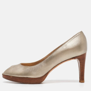 Stuart Weitzman Metallic Leather Peep Toe Pumps Size 37.5