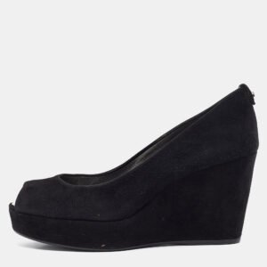Stuart Weitzman Black Suede Peep Toe Wedge Pumps Size 39