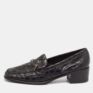 Stuart Weitzman Black Croc Embossed Leather Slip On Loafers Size 37.5