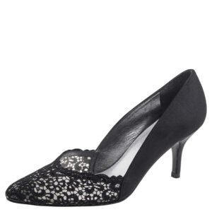 Stuart Weitzman Black Satin and Lace Almond Toe Pumps Size 38