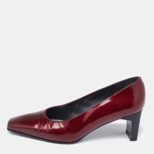 Stuart Weitzman Burgundy Printed Patent Leather Square Toe Pumps Size 36
