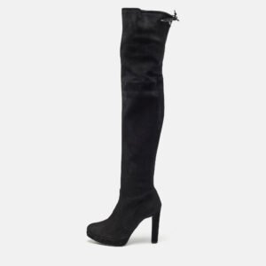 Stuart Weitzman Black Suede Leather Highland Over The Knee Boots Size 38.5
