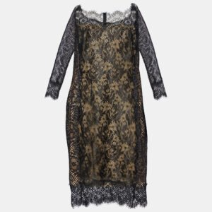 Tadashi Shoji Black Lace Long Sleeve Sheath Dress L