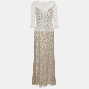 Tadashi Shoji Beige Lace Mermaid Cut Gown M