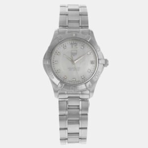 Tag Heuer White MOP Stainless Steel Aquaracer WAF1312.BA0817 Quartz Women's Wristwatch 32 mm