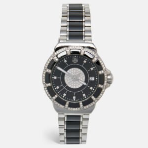tag heuer black ceramic stainless steel diamond formula 1 'celebrity club nicole rodriguez' wah1219.ba0859 women's wristwatch 37 mm